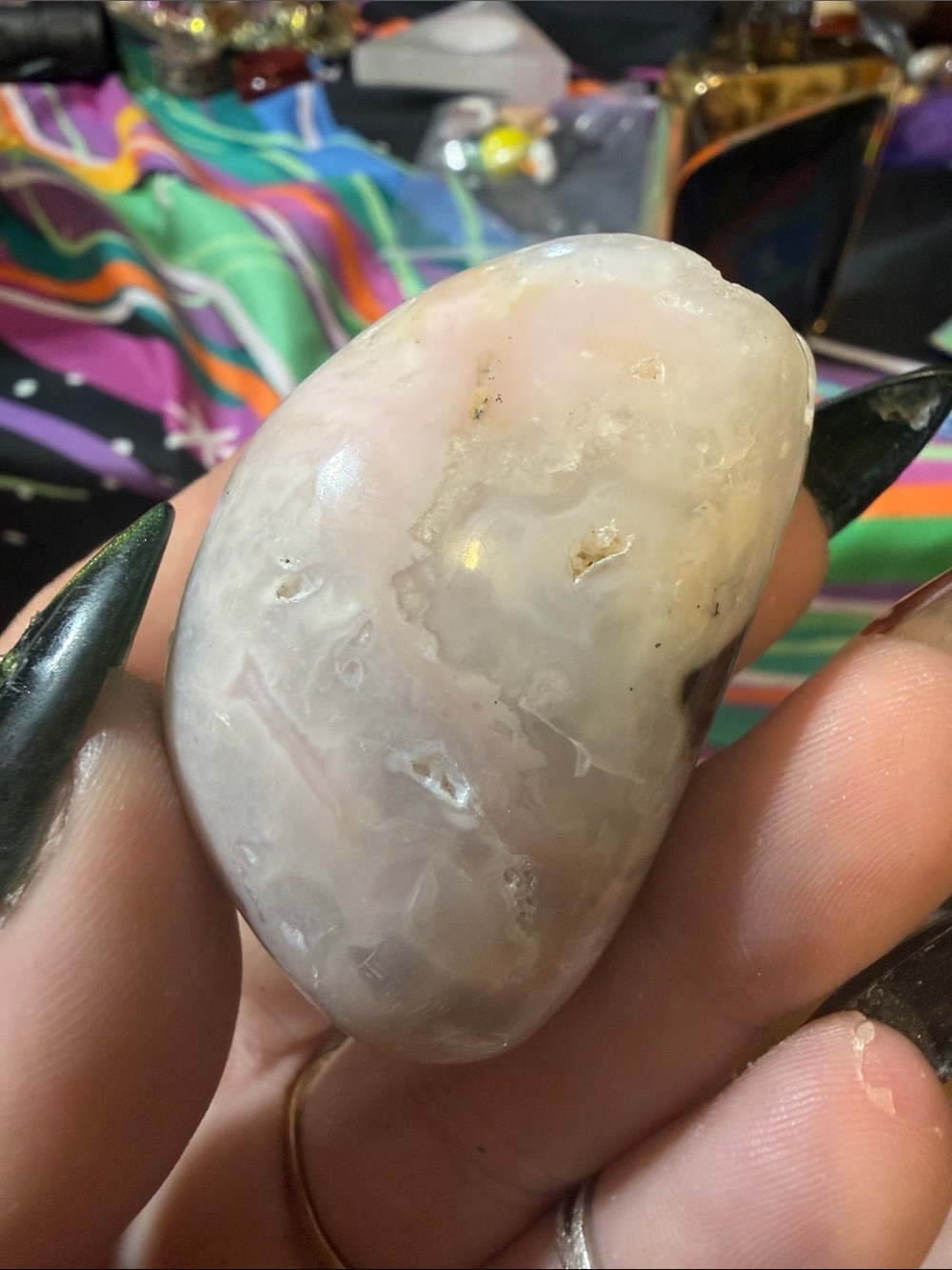 Polished Pink Opal Gemstone Palm Stone - Natural Pink Opal